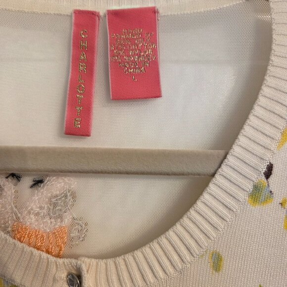 Charlotte Tarantola cream floral sheer sequined sweater size L. - Picture 4 of 6